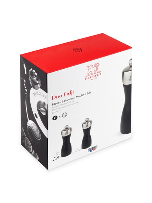 Fidji Pfeffer- und salz-mühlenduo aus holz und edelstahl, farbe schwarz, 15 cm - Peugeot Saveurs