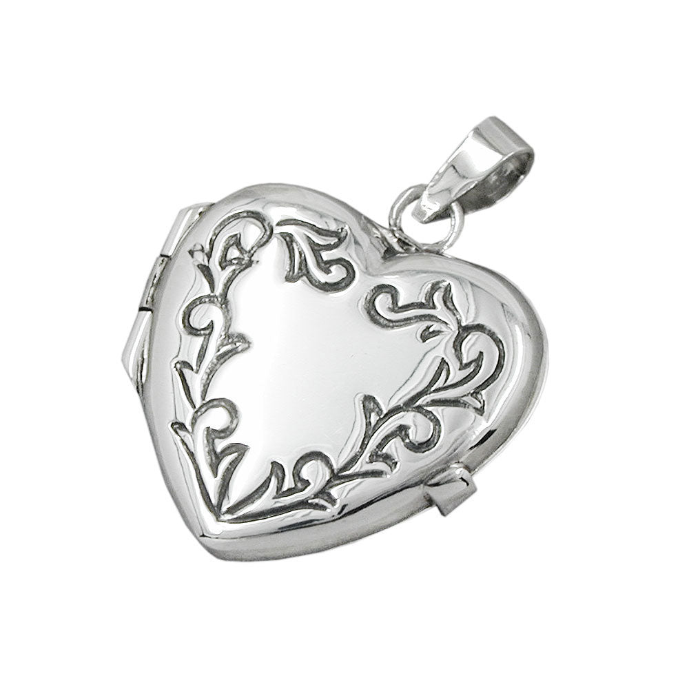 Привезак 22к20к6мм медаљон срце са орнаментом сјајно поцрњено сребро 925