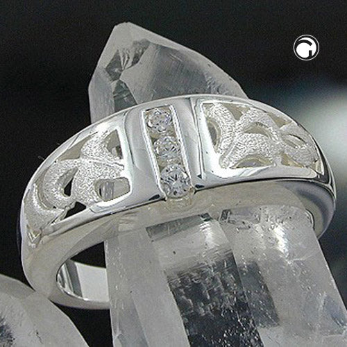Прстен 7мм 3 цирконијум мат-сјај сребро 925 прстен величина 60