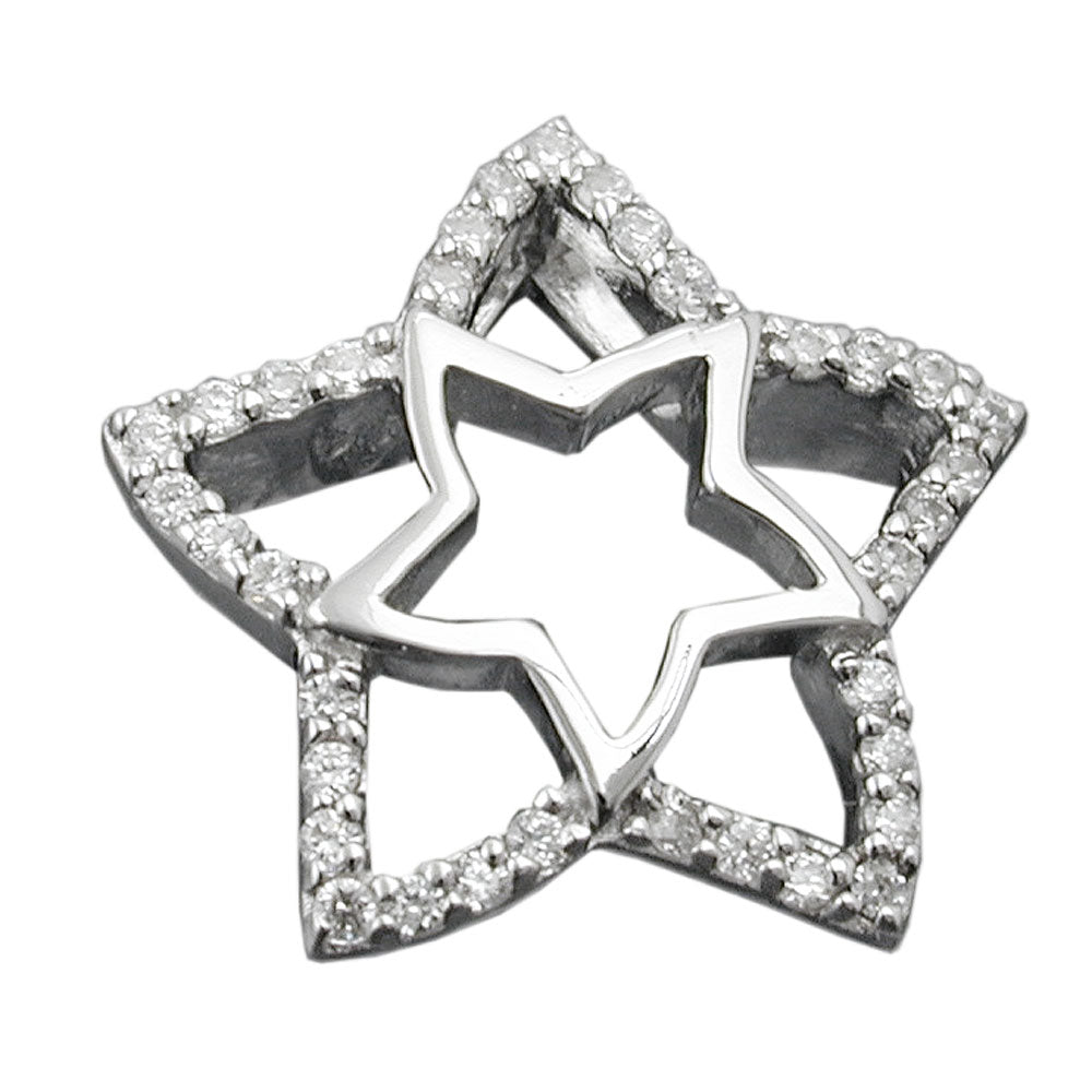 Привезак 17мм звезда са цирконијумом, сјајни родијум пресвучен сребром 925