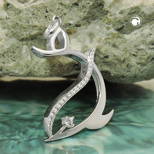 Привезак 26к19мм стилизовани делфин са цирконијумом сјајно сребро 925