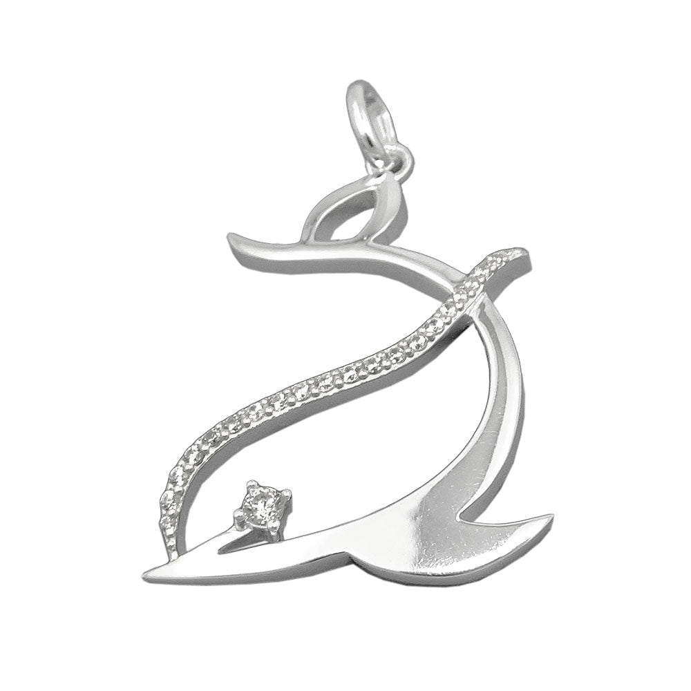 Привезак 26к19мм стилизовани делфин са цирконијумом сјајно сребро 925