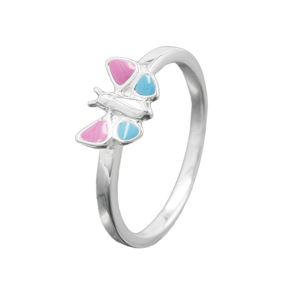 Прстен дечији прстен лептир розе светло плави сребрни прстен 925 величине 48