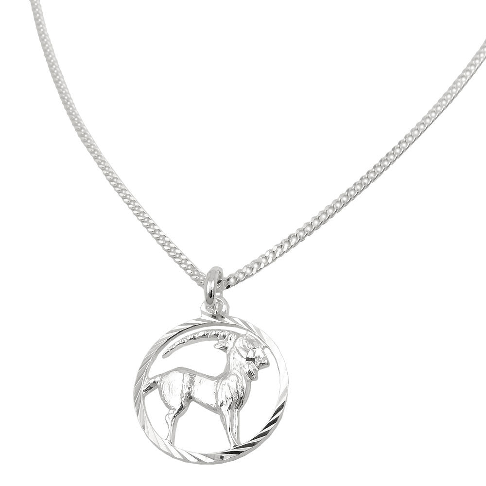Привезак хороскопски знак Јарац са ланцем 1,4мм равни оклоп сребро 925 42цм