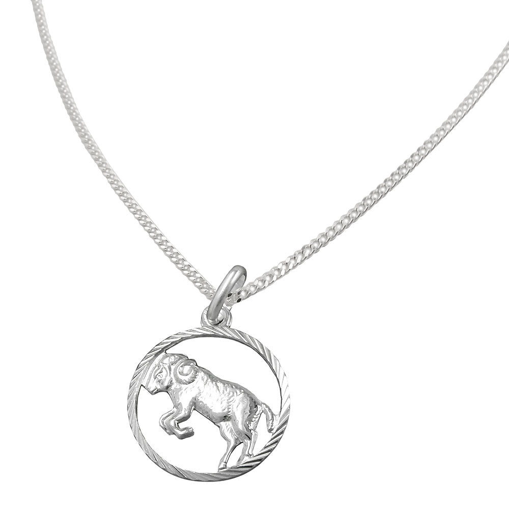 Привезак зодијачки знак Ован са ланцем 1,4мм равни оклоп сребро 925 45цм
